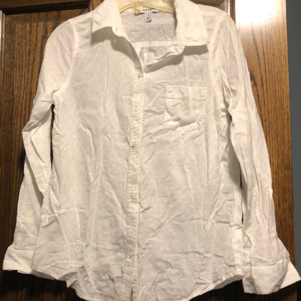 Old Navy White Cotton Swiss Dot Polka Dot Long Sleeve Shirt Button Up Size Small